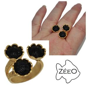 【送料無料】ジュエリー・アクセサリー eジュエリーオリジナルゴールドリングマットフラワーブラックガラスzeeo bijoux bague originale de couleur or mat fleur verre noir t 56