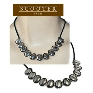 【送料無料】ジュエリー・アクセサリー スクーターパリブラックコードカラーパターンメッキシルバーscooter paris collier cordon noir et motif ovale plaque argent ajustable bijou