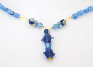 【送料無料】ジュエリー・アクセサリー ガラスビーズネックレスコードcollier sautoir perles verre bleues et cordon jaune en y