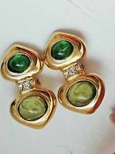 【送料無料】ジュエリー・アクセサリー イヤリングゴールドグリーンパールヴィンテージクリップboucles doreilles anciennes, dorees, perles vertes, vintage, clips