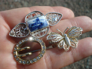 【送料無料】ジュエリー・アクセサリー ピンバッチデルフトフェルメイユベルトバックルjoli lot de trois broches anciennes delftvermeilboucle de ceinture
