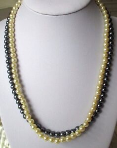 【送料無料】ジュエリー・アクセサリー ヴィンテージネックレスファンタジーcollier ancien bijou vintage 70 double rangs perles fantaisies blanche grise 449