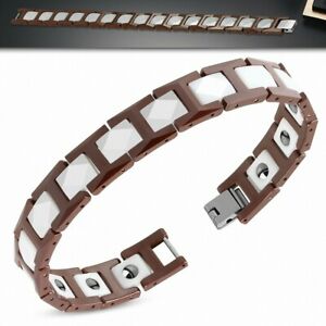【送料無料】ジュエリー・アクセサリー ブレスレットブラウンホワイトセラミックメッシュ12mm ?bracelet magnetique a mailles en ceramique marron et blanc