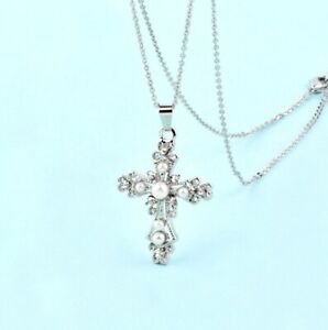 【送料無料】ジュエリー・アクセサリー クロスネックレスメッキシルバーパールクリストーファッションcollier croix cadeau enfant,femme,qualite,plaque or,argent,perles,cristaux,mode