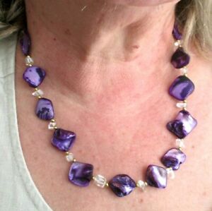 【送料無料】ジュエリー・アクセサリー ネックレスゴールドシェルスクリュークラスプヴィンテージrare collier perles couleur or coquillage violet fermoir a vis bijou vintage 280|hokushin