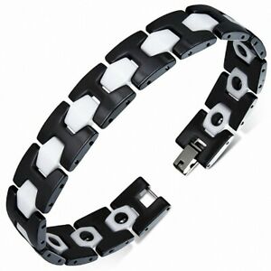 【送料無料】ジュエリー・アクセサリー ブレスレットセラミックリンクパンサー14mm ?bracelet magnetique lien ceramique noir et blanc panthere