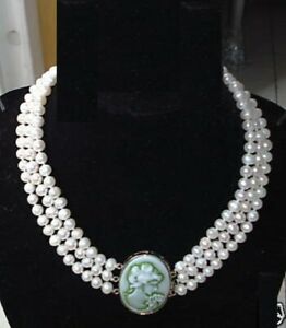 【送料無料】ジュエリー・アクセサリー クリスマスプレゼントネックレスホワイトカルチャーパールcadeau de noel， collier , 3 rangees blanc perle de culture, 43cm, 78mm