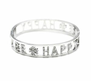 【送料無料】ジュエリー・アクセサリー シルバースチールカフブレスレットハッピーストラスメッセージbc4055e bracelet manchette acier argente avec message ajoure be happy strass
