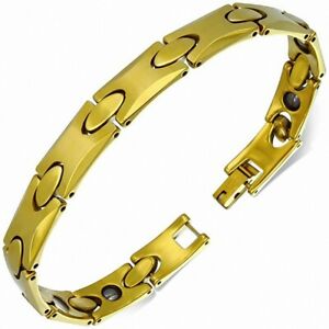 【送料無料】ジュエリー・アクセサリー マグネティックブレスレットリンクl19cm w8mm ?bracelet magnetique a maillons en carbure de tungstene dore