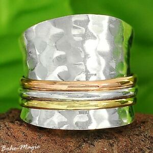 【送料無料】ジュエリー・アクセサリー スターリングシルバースピニングリングスピンナーハンマーサイズsterling silver 925 spinning ring meditation spin spinner hammered long size 59