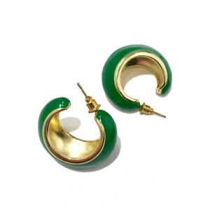 【送料無料】ジュエリー・アクセサリー イヤリングクレオールリングボートレトロメッキゴールドboucles doreilles creole anneau bateau large email vert retro plaque or 18k p2