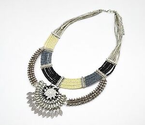 【送料無料】ジュエリー・アクセサリー マルチローパールカラーファッションエスニックペンダントシルバーcc815 * collier multirangs perles et pendentif ethnique mode femme argente
