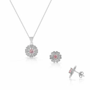 【送料無料】ジュエリー・アクセサリー シルバースターリングローズラブハートフラワーイヤリングネックレスargent sterling rose cz amour coeur fleur boucles doreilles collier ensemble