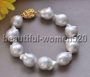 【送料無料】ジュエリー・アクセサリー ホワイトバロックケシリボーンパールブレスレットインチz8696 24mm white baroque keshi reborn pearl bracelet 8inch