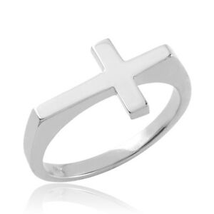 【送料無料】ジュエリー・アクセサリー ポリッシュスターリングシルバーフラットトップサイドウェイズクロスリングマットpolished sterling silver flat top sideways cross ring matte finished
