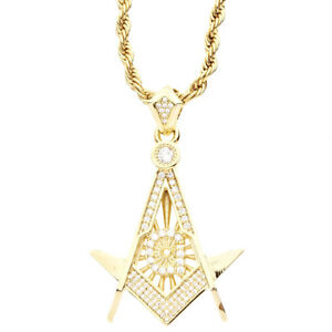 【送料無料】ジュエリー・アクセサリー アイスアウトブリングマイクロペンダントフリーメーソンゴールドiced out bling micro pave pendentif francmaconnerie gold
