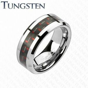 【送料無料】ジュエリー・アクセサリー タングステンリングブラックレッドカーボンファイバーbague tungstene fibre de carbone noir et rouge