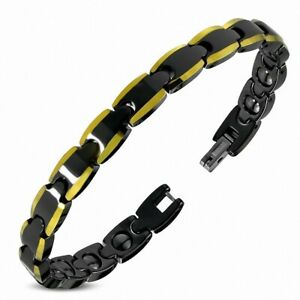 【送料無料】ジュエリー・アクセサリー ゴールドブラックセラミックエッジパンサーリンクブレスレット18cm x 8mm ?bracelet lien de panthere magnetique bord noir dore ceramique