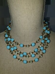 【送料無料】ジュエリー・アクセサリー ターコイズガラスパールネックレスancien collier 4 rangs en perle verre turquoise et transparent