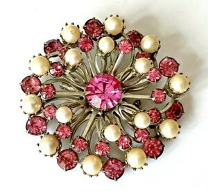【送料無料】ジュエリー・アクセサリー ヴィンテージシルバーラインストーンローズパールgrande broche vintage argente strass rose perle 5,4cm