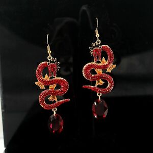 【送料無料】ジュエリー・アクセサリー ゴールデンイヤリングメッキレッドゴールドドラゴンドロップboucle doreilles crochet dore plaque or rouge email dragon goutte pendant qd3
