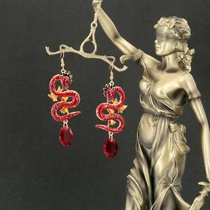 【送料無料】ジュエリー・アクセサリー レッドドラゴンイヤリングロングチゼルブラックイエローメッキゴールドboucles doreilles dragon rouge long cisele email noir jaune plaque or 18k qd3