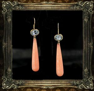【送料無料】ジュエリー・アクセサリー イヤリングゴールドクォーツローズグラスロングドロップヴィンテージboucles doreilles crochet plaque or quartz rose verre goutte longue vintage qd3