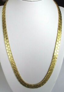 【送料無料】ジュエリー・アクセサリー ワイドデコードフラットチェーンネックレスヴィンテージジュエルcollier chaine maille plate large decor grave couleur or poli bijou vintage 416