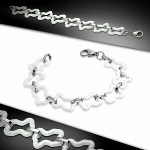 【送料無料】ジュエリー・アクセサリー シルバースチールネクタイホワイトセラミックカブブレスレットbracelet oursons en ceramique blanche avec liens en acier argente