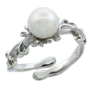 【送料無料】ジュエリー・アクセサリー シルバースターリングレディースパールリングフローラルオープンリングダウンargent sterling femmes perle bague ,floral anneau ouvert bas