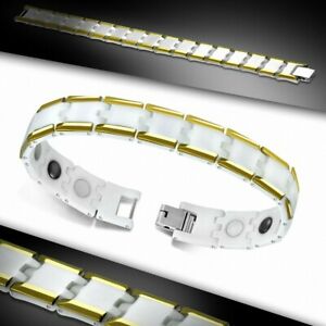 【送料無料】ジュエリー・アクセサリー パンサートーンホワイトセラミックリンクブレスレット12mm ?bracelet magnetique a maillons en ceramique blanche 2 tons panther