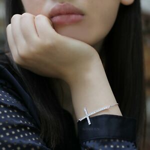 【送料無料】ジュエリー・アクセサリー クリスタルスワロフスキージュエリーチェーンブレスレットサイドクロスlateral croix avec cristal swarovski religieux dieu bracelet chaine bijoux