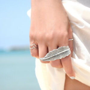 【送料無料】ジュエリー・アクセサリー ダブルフィンガーフェザースターリングシルバーリングロングステートメントdouble finger feather sterling silver 925 ring long statement adjustable 6 10