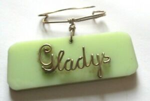 【送料無料】ジュエリー・アクセサリー ブロナグラディスゴールドセルロイドカラーヴィンテージancienne broche prenom gladys couleur or celluloid vert pale bijou vintage 317