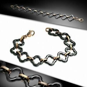 【送料無料】ジュエリー・アクセサリー ピンクゴールドスチールネクタイブラックセラミックフラワーブレスレットbracelet fleurs en ceramique noire avec liens acier couleur or rose