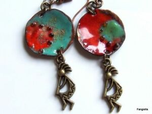 【送料無料】ジュエリー・アクセサリー クラフトイヤリングダンサーミュージシャンココペリエナメルboucles doreilles artisanales, emaux sur cuivre, danseur, musicien, kokopelli,