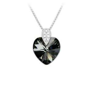 【送料無料】ジュエリー・アクセサリー シルバーネックレスロディエハートスワロフスキーシルバーナイトcollier argent 925 rhodie coeur 14mm swarovski element silver night｜hokushin