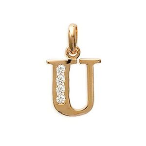 【送料無料】ジュエリー・アクセサリー イニシャルレターメッキゴールドジルコニウムオキシデスペンダントpendentif initiale lettre u plaque or et oxydes zirconium neuf