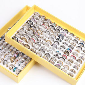 【貨物輸送無料】宝飾品・添え物 ステンレスファッションパーティーバッグwhole 100x stainless steel women mens wedding rings fashion party bags gift