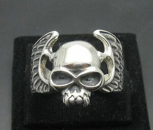 【貨物輸送無料】宝飾品・添え物 スターリングシルバーリングソリッドスカルウィングバイカーsterling silver ring solid 925 skull wings biker