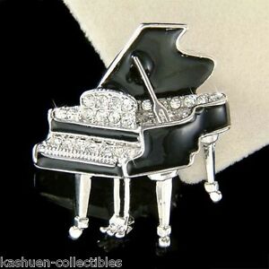 【貨物輸送無料】宝飾品・付属物 ブラックグランドピアノクラスクリスタルスワロフスキーブローチnoir classe grand piano avec cristal swarovski musique instrument broche
