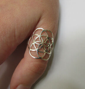 【貨物輸送無料】宝飾品・添え物 スターリングシルバーフラワーオブライフリングシンプルジュエリーbeautiful sterling silver flower of life ring dainty simple jewelry men an women