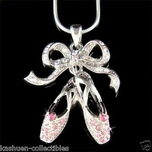 【貨物輸送無料】宝飾品・付属物 ピンクバレリーナスリッパノットクリスタルスワロフスキーバレエダンスネックレスrose ballerine pantoufles noeud ~ avec cristal swarovski ballet danse collier