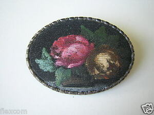 【送料無料】ジュエリー・アクセサリー シルバーフレーミングファブリックアンティークブローチantique broche avec certifie argent encadrement tissu fleurs peinture 17,4 g