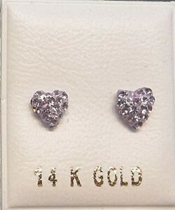 【貨物輸送無料】宝飾品・付属物 ナインゴールドラベンダークリスタルハートイヤリングneuf 14k or lavande cristal coeur boucles doreilles clous