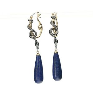 【送料無料】ジュエリー・アクセサリー ゴールデンリングブラックリングブラックリングラピスラズリレトロboucles doreilles dore anneau serpent noir goutte long lapis lazuli retro qd3