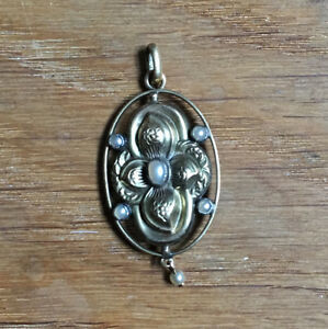 【送料無料】ジュエリー・アクセサリー メッキファインパールペンダントpendentif ancien 1900 en plaque or amp; perles fines