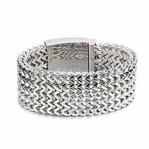 【送料無料】ジュエリー・アクセサリー メンズヘビーワイドメッシュリンクフランコチェーンスライバーステンレススチールブレスレットmens heavy wide meshed curb link franco chain sliver stainless steel bracelet