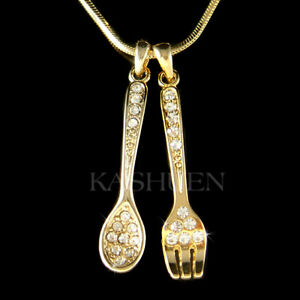 【送料無料】ジュエリー・アクセサリー クリスタルスワロフスキークックシェフネックレスフォークスプーンcuillere fourche avec cristal swarovski cuisine cook chef femme culinary collier｜hokushin