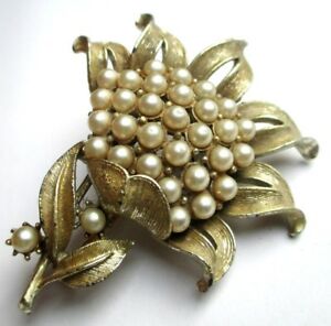 【送料無料】ジュエリー・アクセサリー ブローチヴィンテージbelle grande broche ancienne fleur couleur vieil or perles bijou vintage 5233